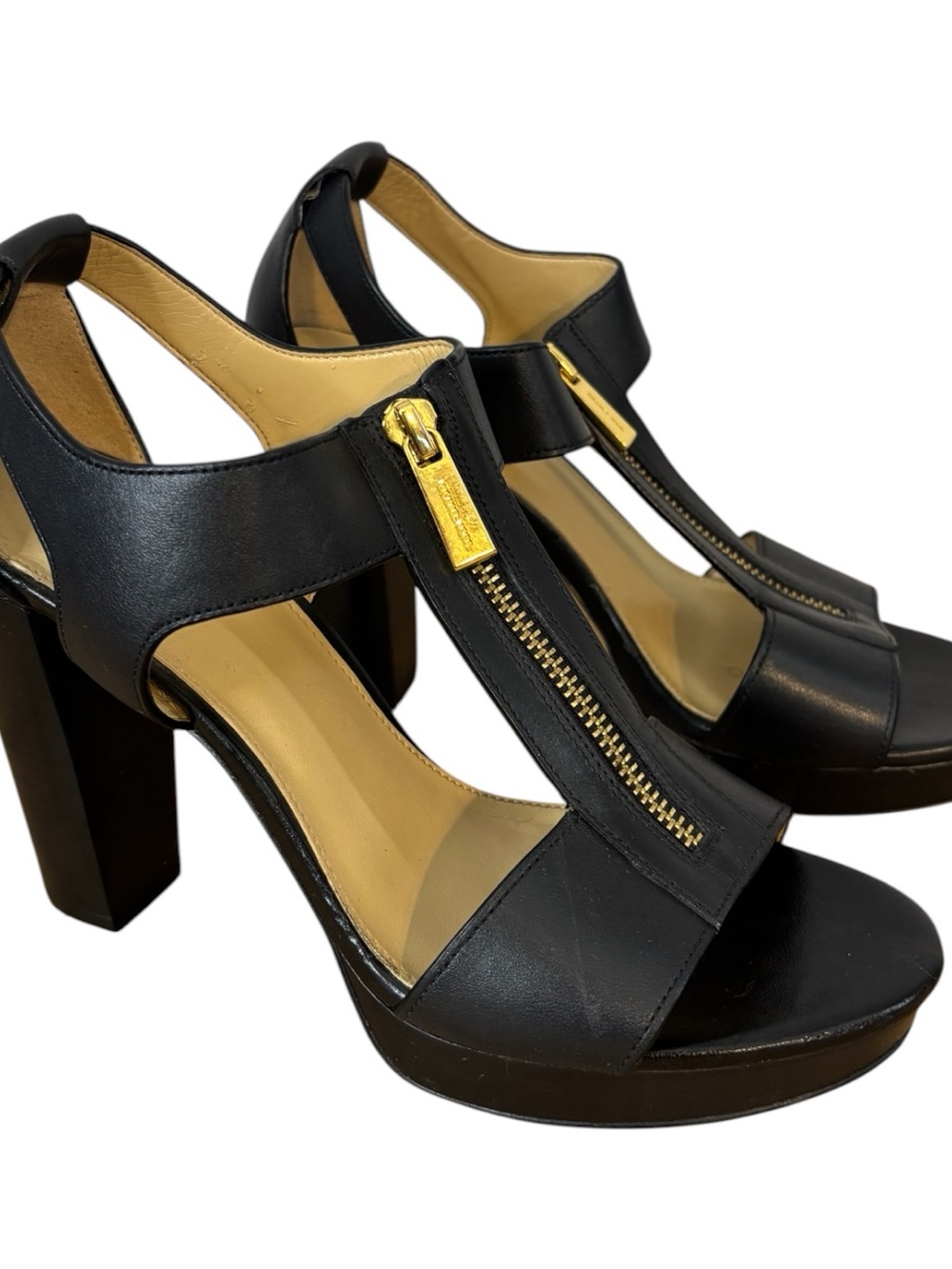 Michael Kors Berkley Leather Platform Heels Sandal Black Women's US sizes 8M - Picture 3 of 7